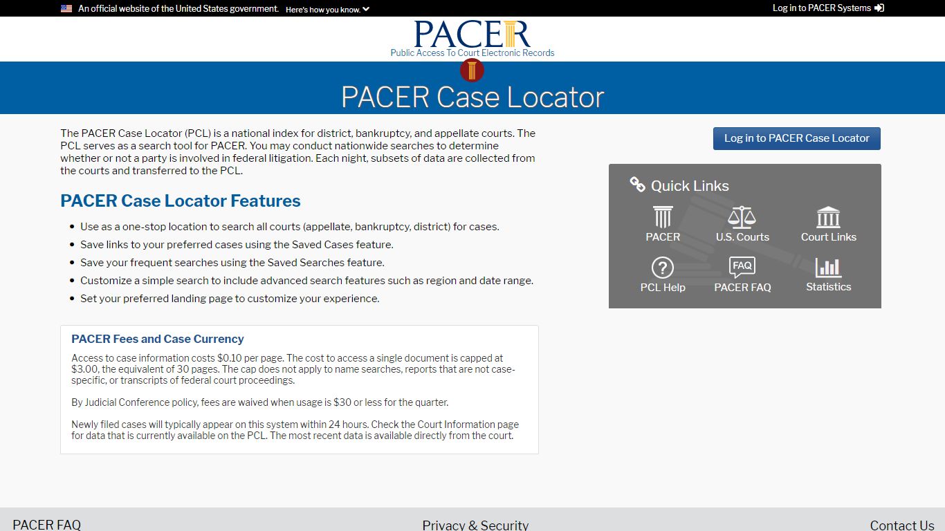 PACER | PACER Case Locator